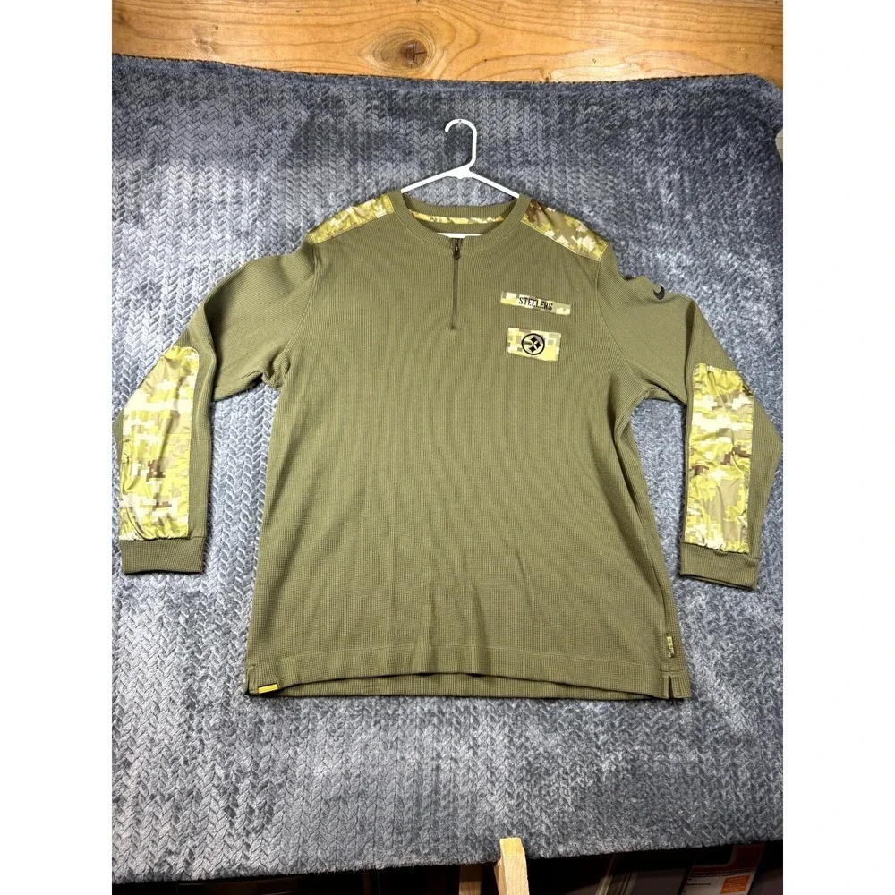 Nike NFL Pittsburgh Steelers Thermal Top Mens 2XL Olive Onfield Apparel 1/4 Zip